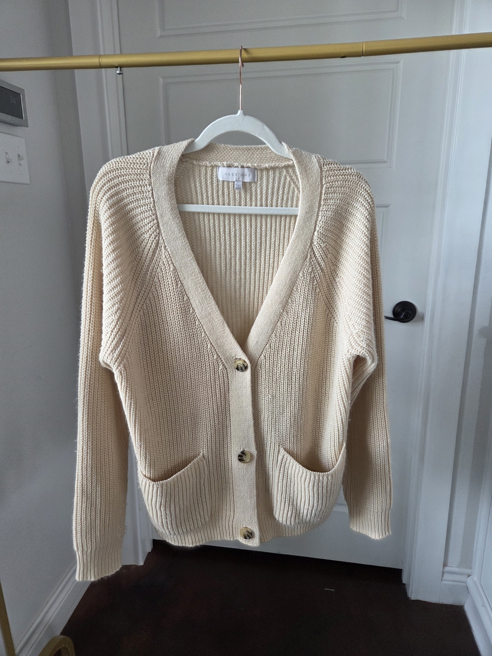 Chunky Cream V-Neck Button Cardigan Sweater